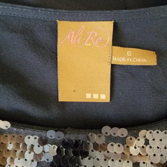 Ali Ro Brown & Black Sequin Shift Dress with Mesh Sleeves & Back - Picture 3 of 4